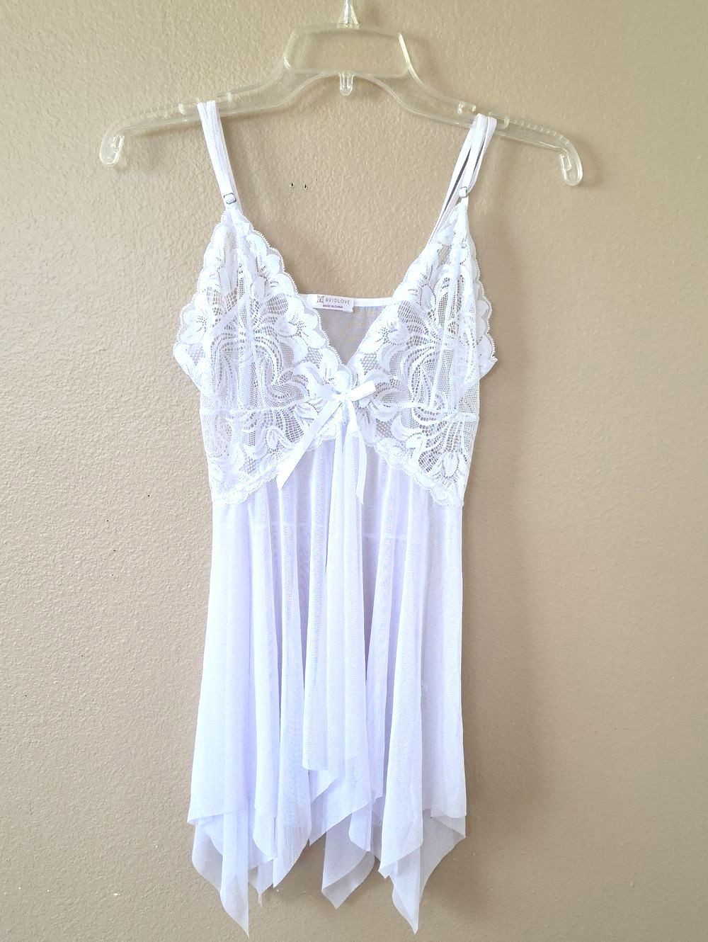 Avid Love White Lace Babydoll Strap Chemise Lingerie Flirty Romantic - Size M